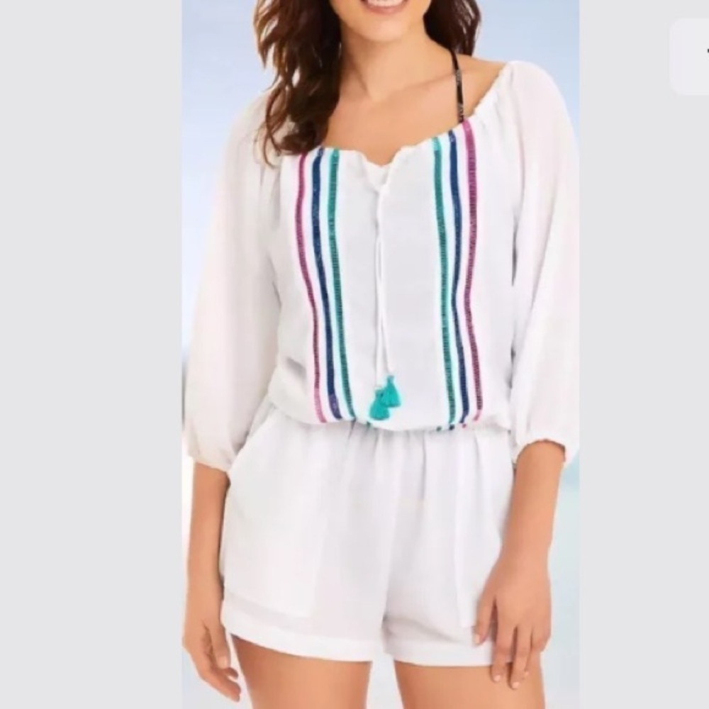 Vera Bradley White Kiera Romper Swim Cover Up - Picture 2 of 3